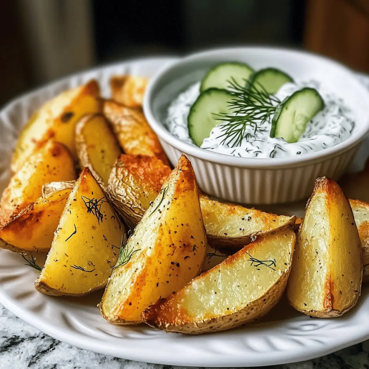 Knusprige Kartoffelspalten mit Gurkendip Rezept