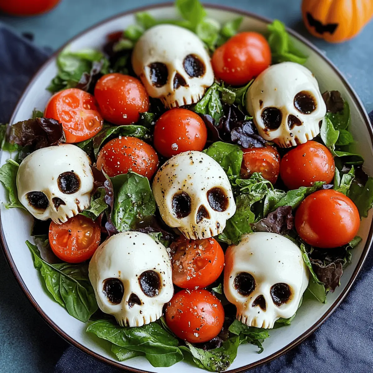 Halloween Salat mit Mozzarella-Schädeln