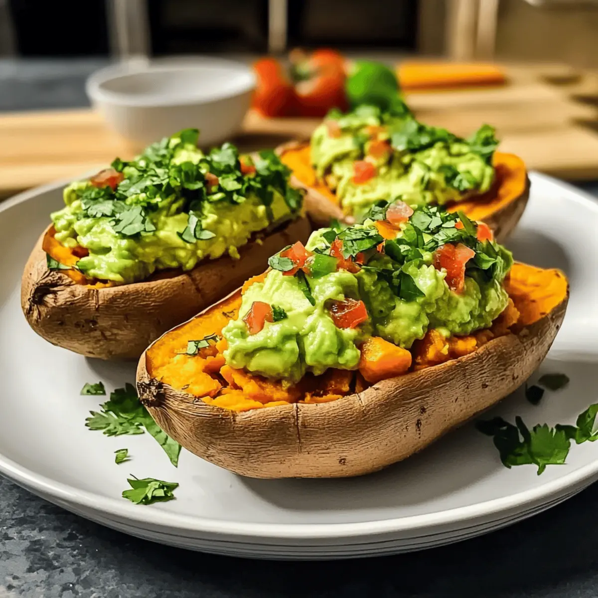 Gefüllte Süßkartoffeln mit Avocado-Creme genießen