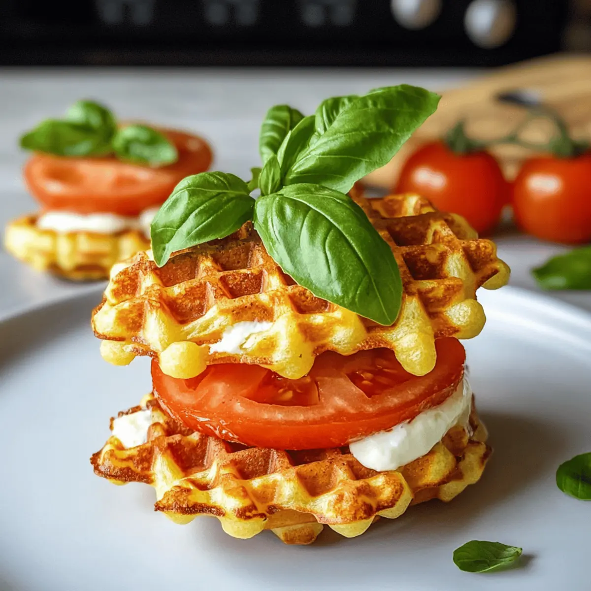 Mini-Waffelburger Tomate Mozzarella für Feinschmecker