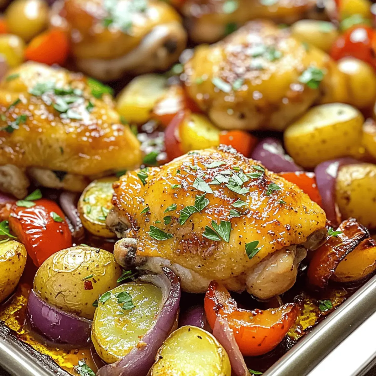 Schmackhaftes Blechgericht Griechisches Hühnchen & Kartoffeln