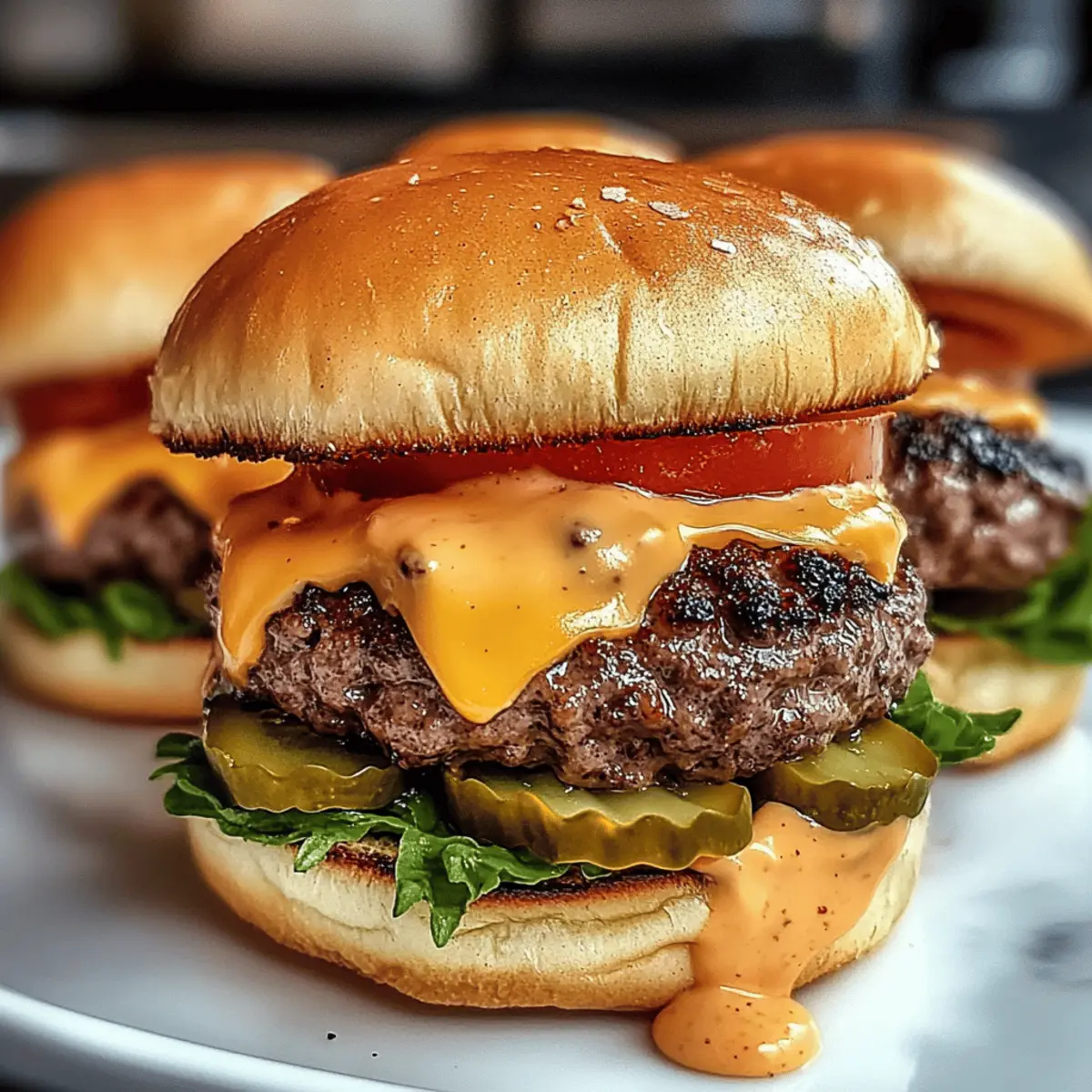 Cheeseburger Slider scharfe Mayo für Partystimmung