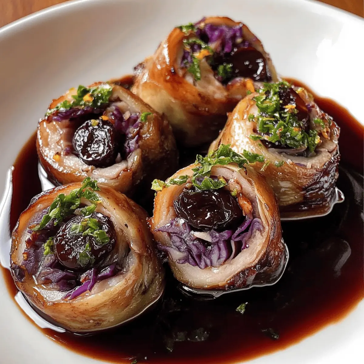 Mini-Schweinerouladen mit Rotkohl und Pflaumen