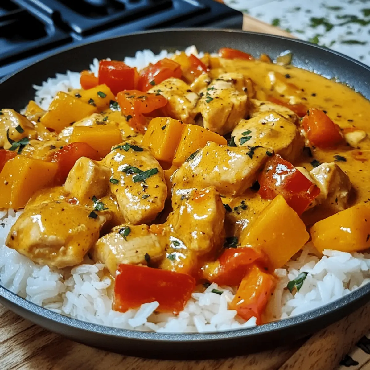 Kürbis Hähnchen Pfanne mit Reis für den Herbst