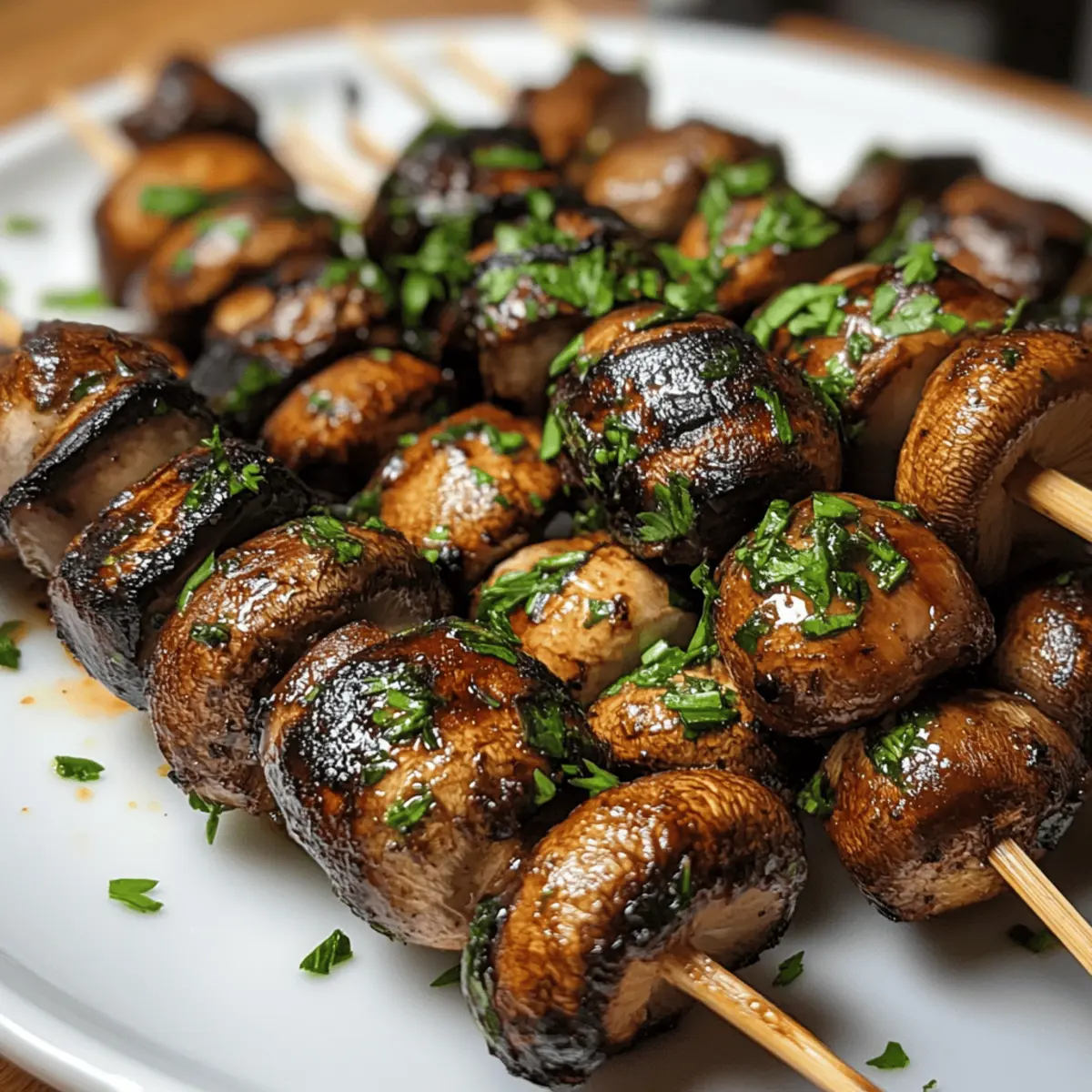 Gegrillte marinierte Champignon-Spieße für Genuss