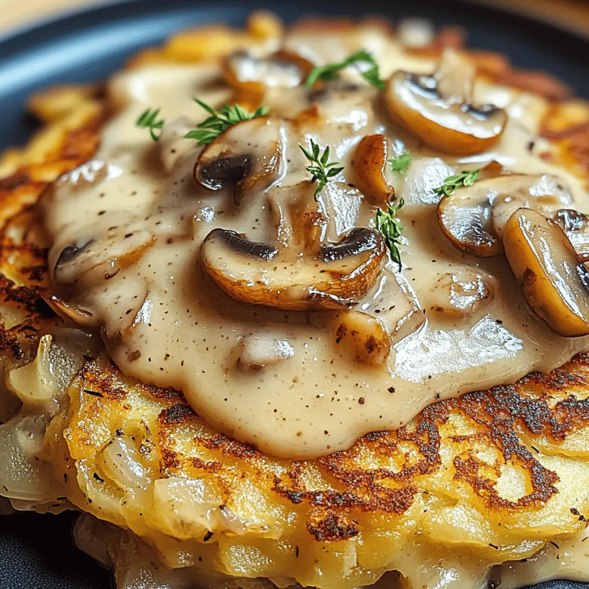 Mozzarella Rösti mit Zwiebel-Pilzrahmsoße genießen