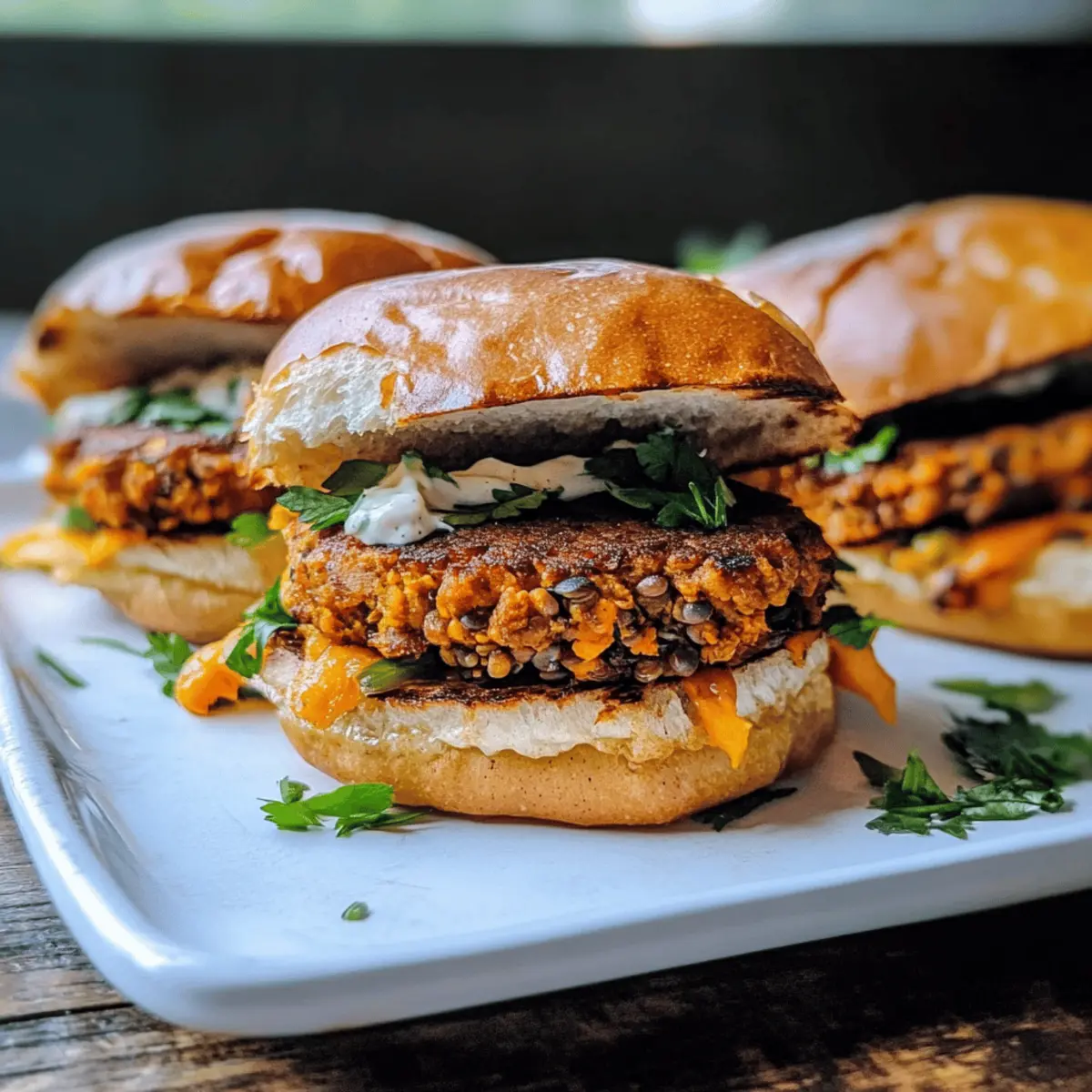 Kürbis-Zwiebel-Burger-Brötchen mit Linsen-Patties