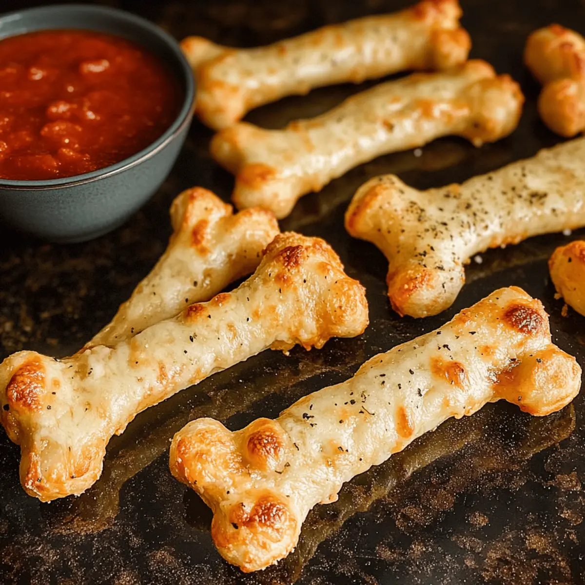 Gruselige Käse-Halloween-Brotstangen-Knochen