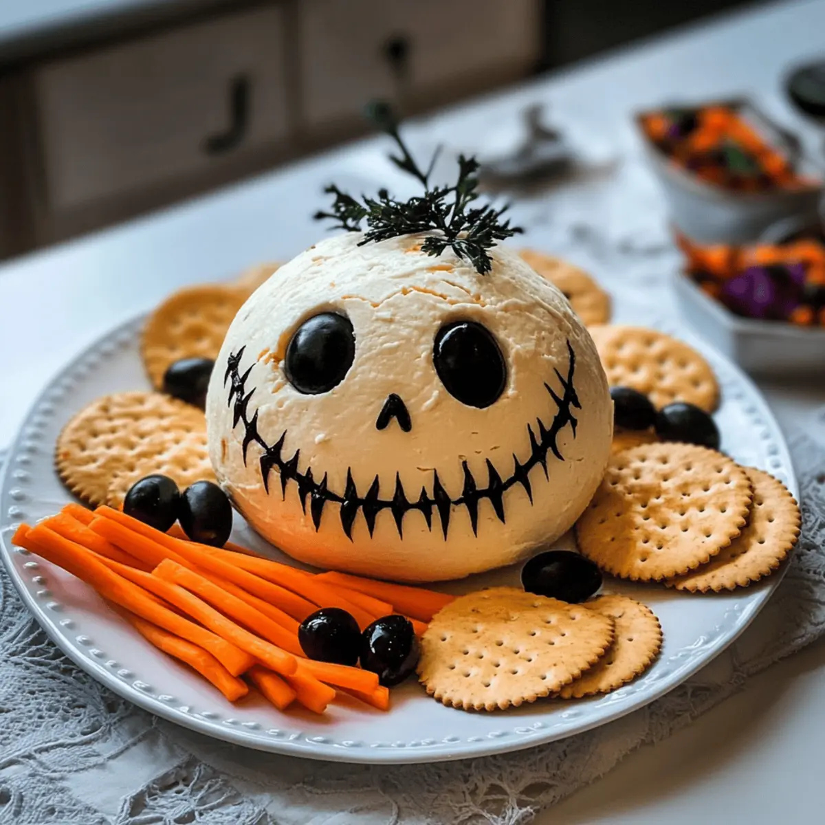 Skellington Käseball Vorspeise Rezept für Halloween