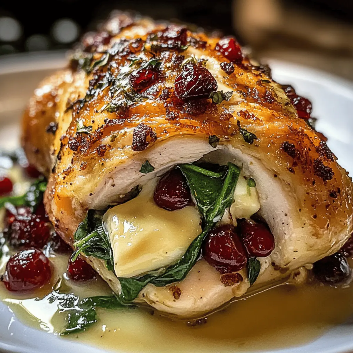 Cranberry- und Spinatgefülltes Hühnchen mit Brie genießen