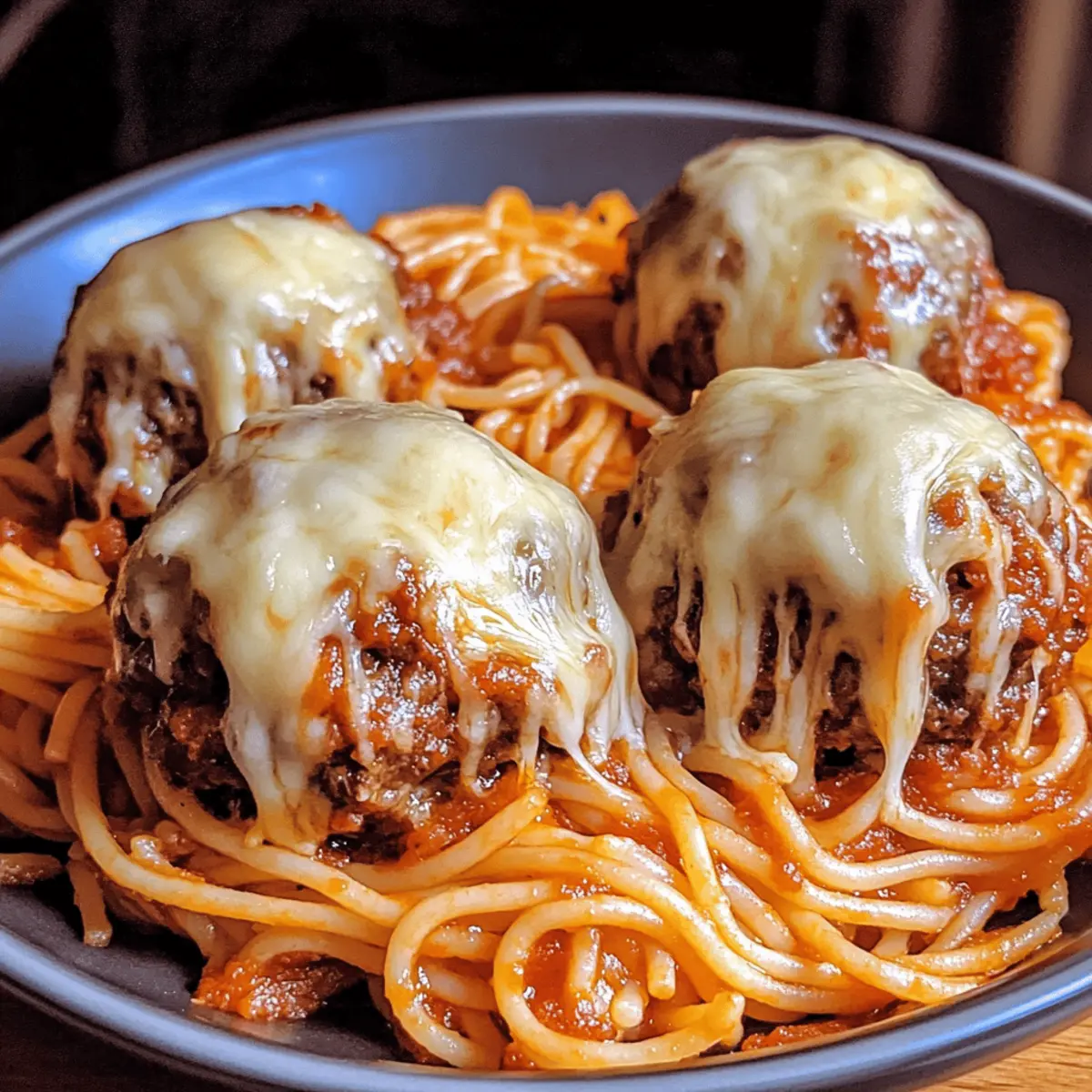 Gespenstische Spaghetti und Käse gefüllte Fleischbällchen