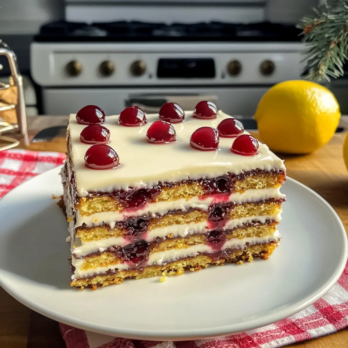 Weihnachtlicher Blechkuchen mit Kirschmarmelade