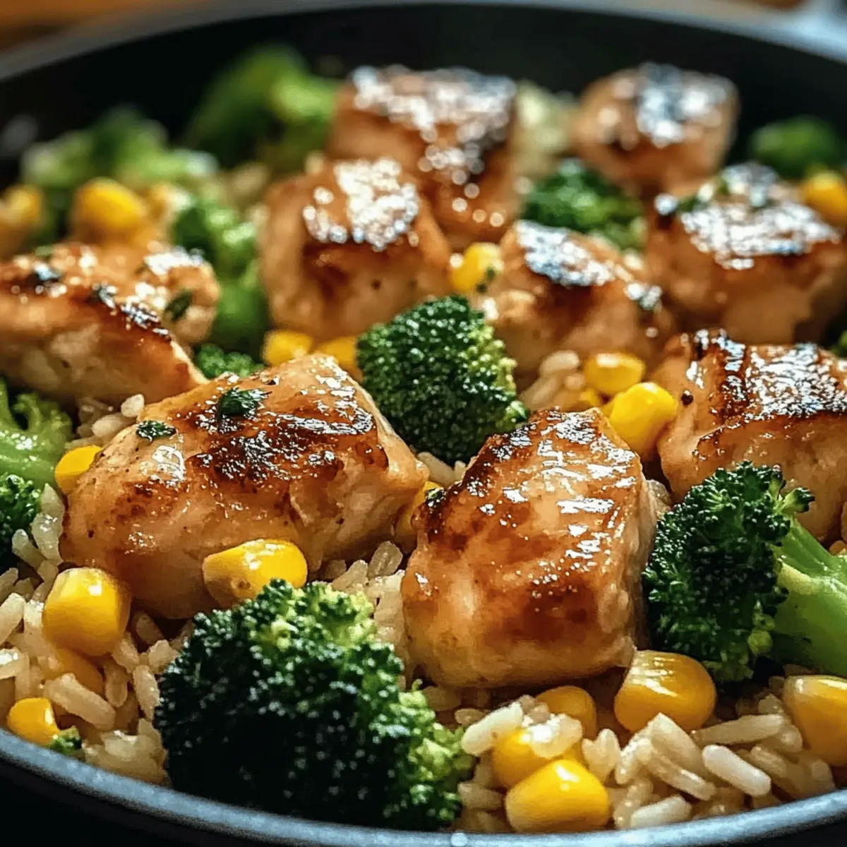 Hähnchen-Reis-Pfanne mit Brokkoli und Mais Rezept