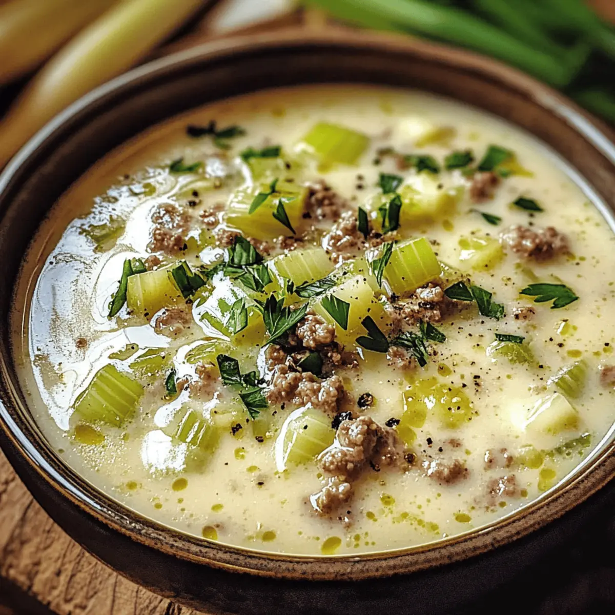 Käse Lauch Suppe mit Hackfleisch für kalte Tage