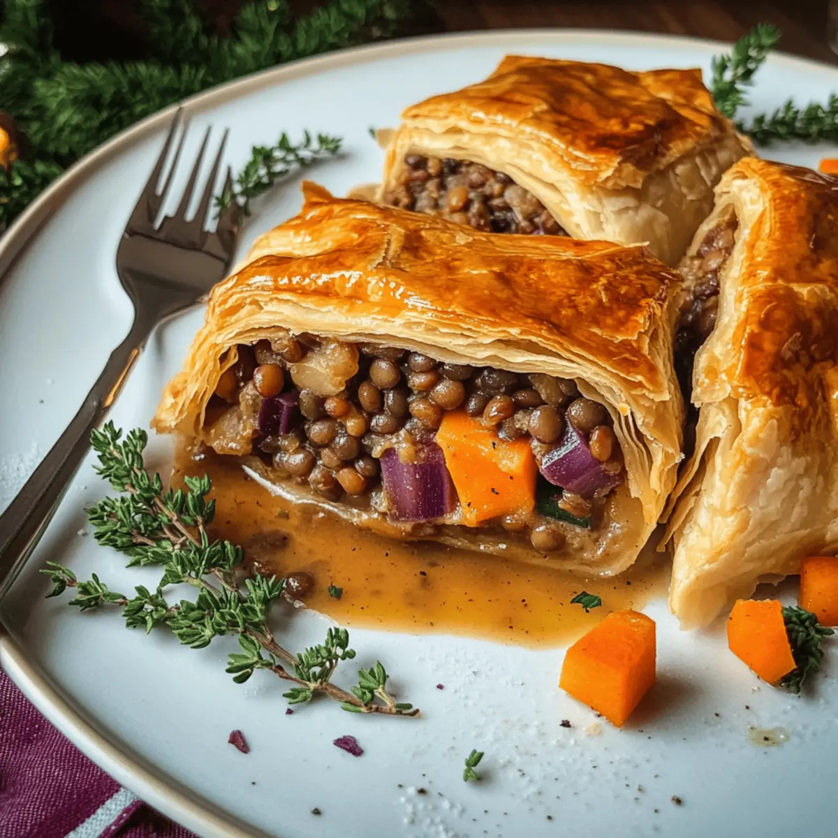 Veganer Linsenbraten im Blätterteigmantel für Feste