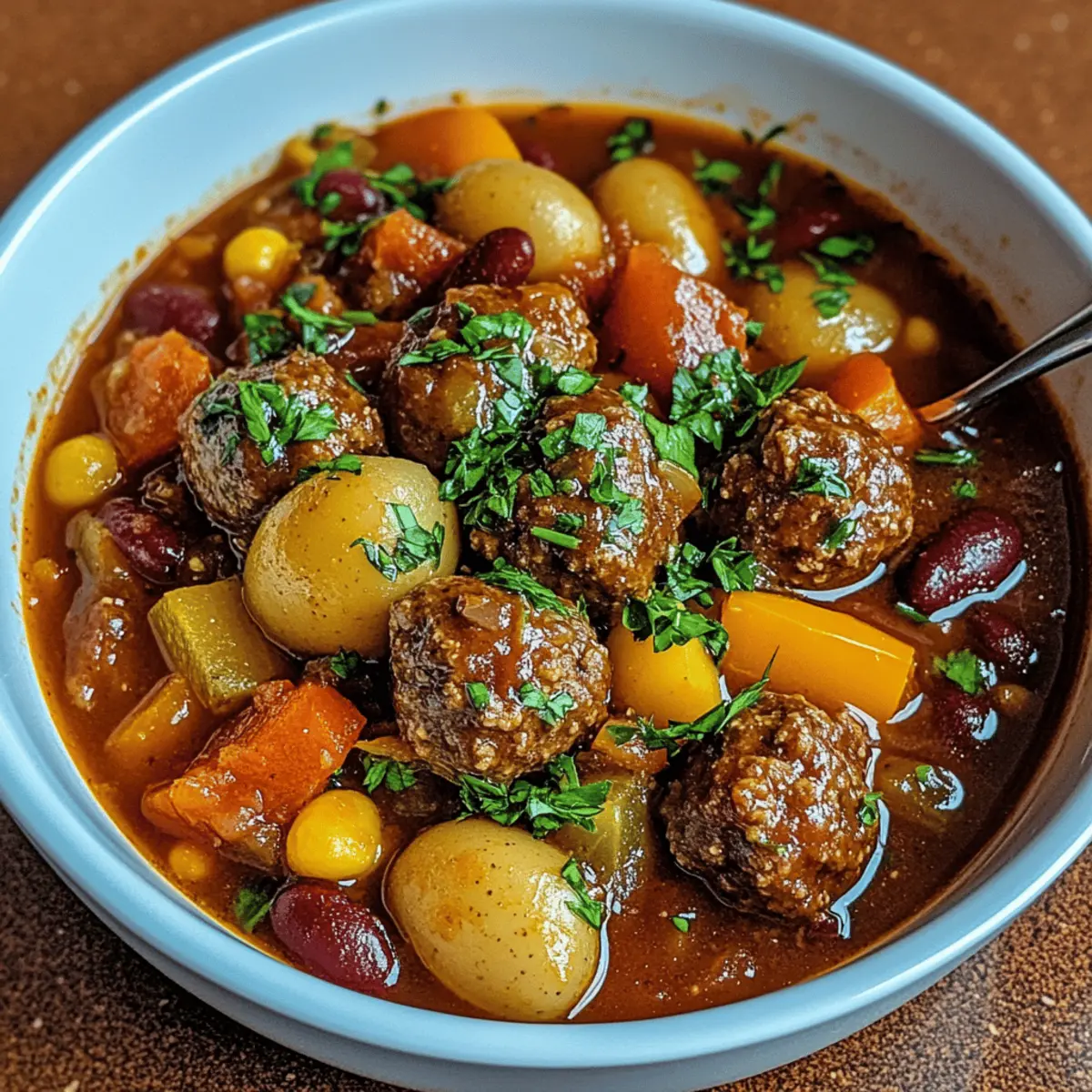 Hackbällchen-Eintopf mit Paprika und Bohnen