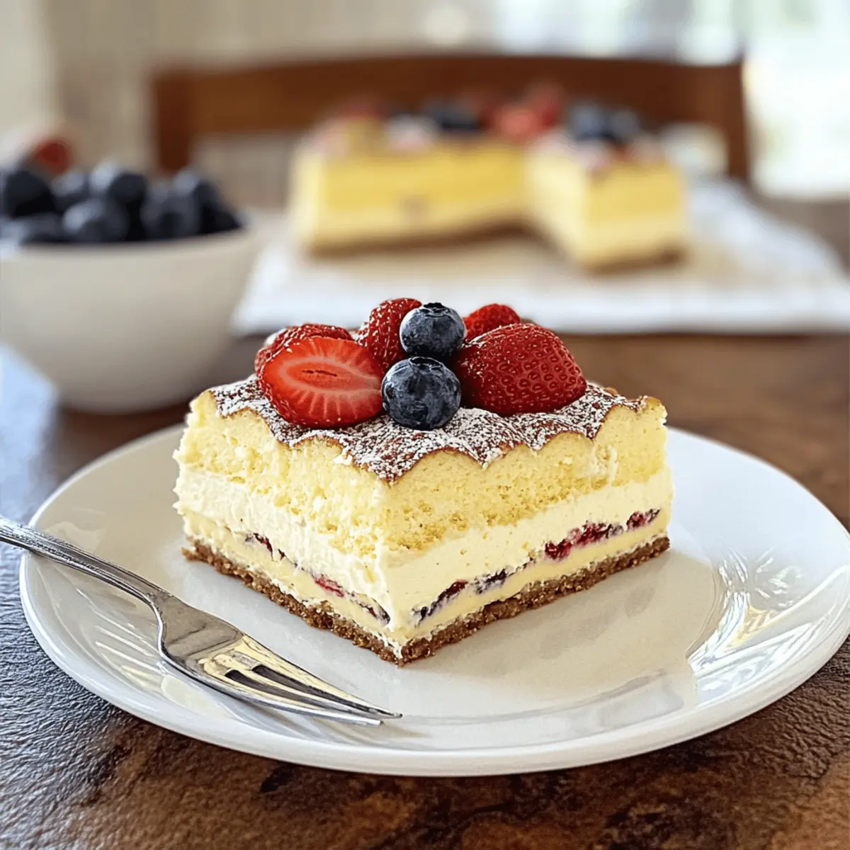 Puddingkuchen ohne Backen mit frischen Früchten
