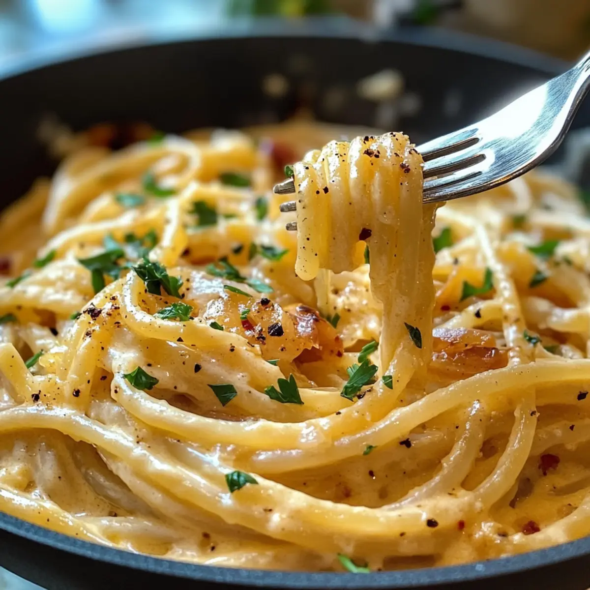 Cremige vegane karamellisierte Zwiebel Pasta für jeden Tag