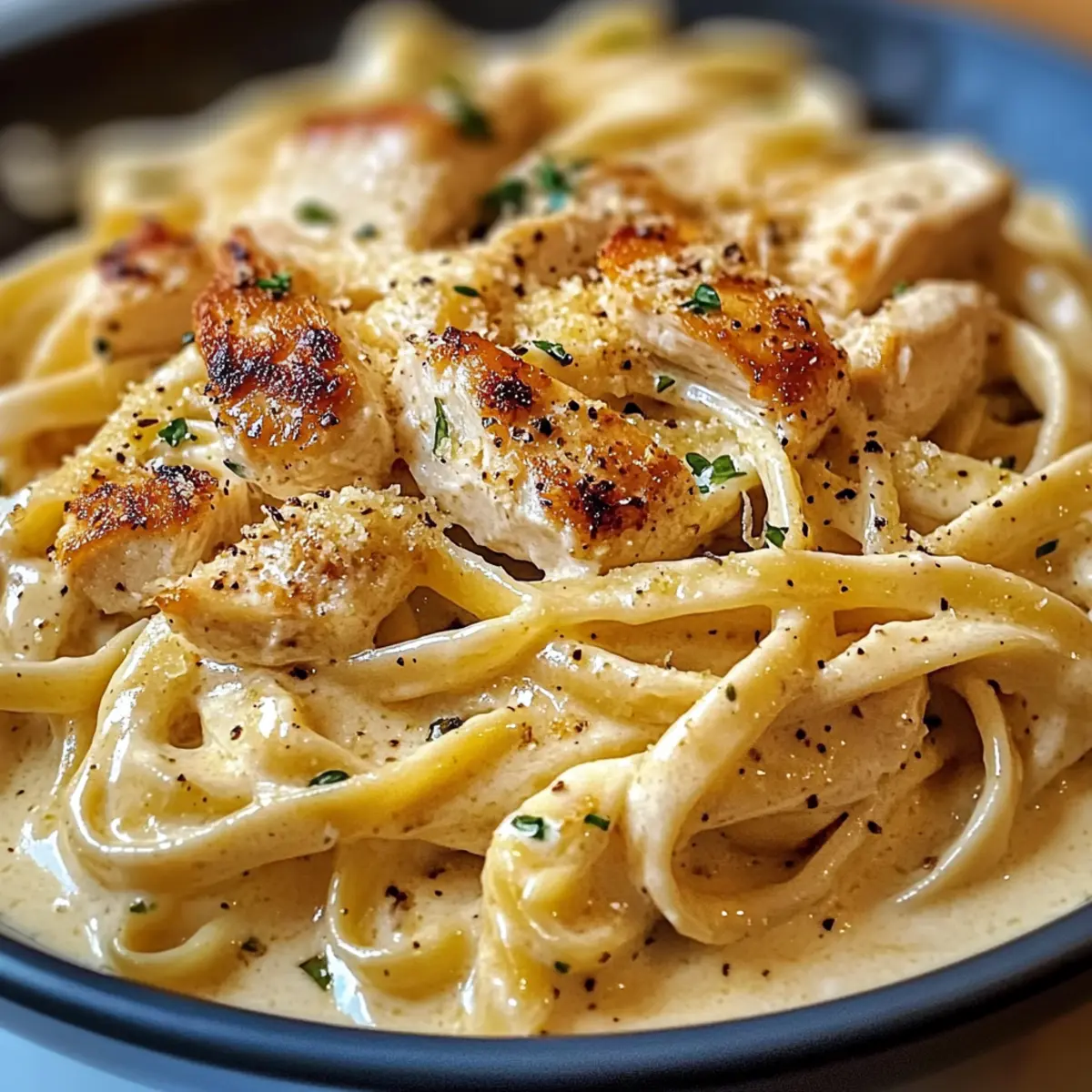 Cremige Hähnchen-Alfredo-Nudeln für schnelles Komfortessen