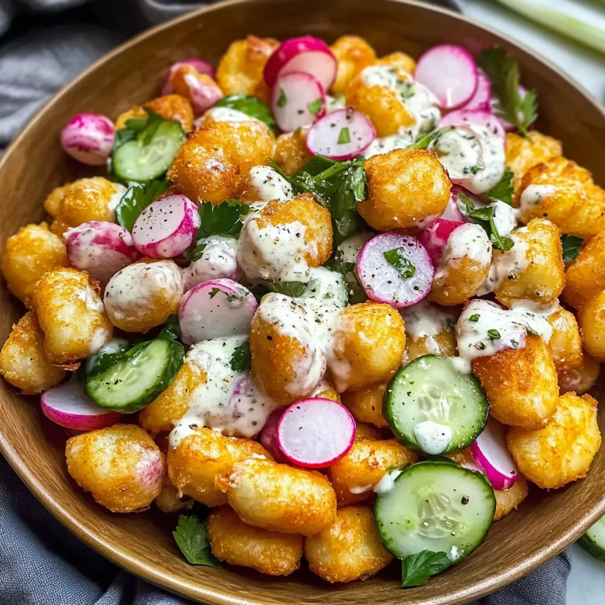 Krosse Gnocchi Salat mit frischem Gemüse