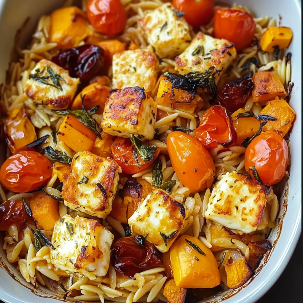 Herbstlicher Halloumi Orzo Auflauf für Wohlfühlmomente
