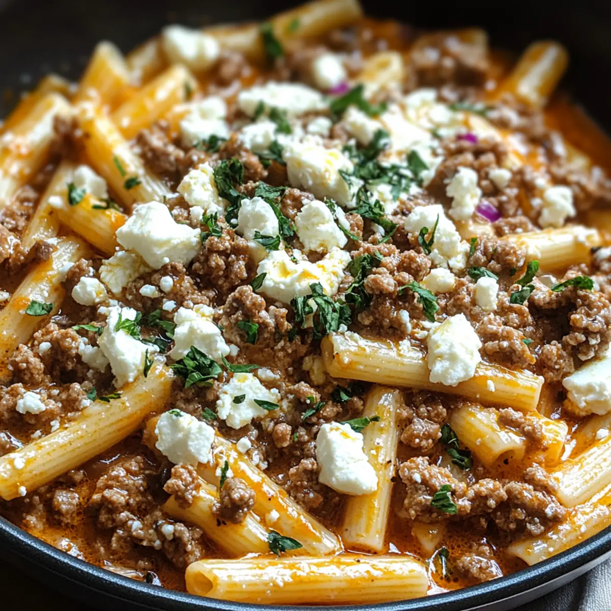 Kritharaki-Hackfleischpfanne mit Feta und lecker kochen
