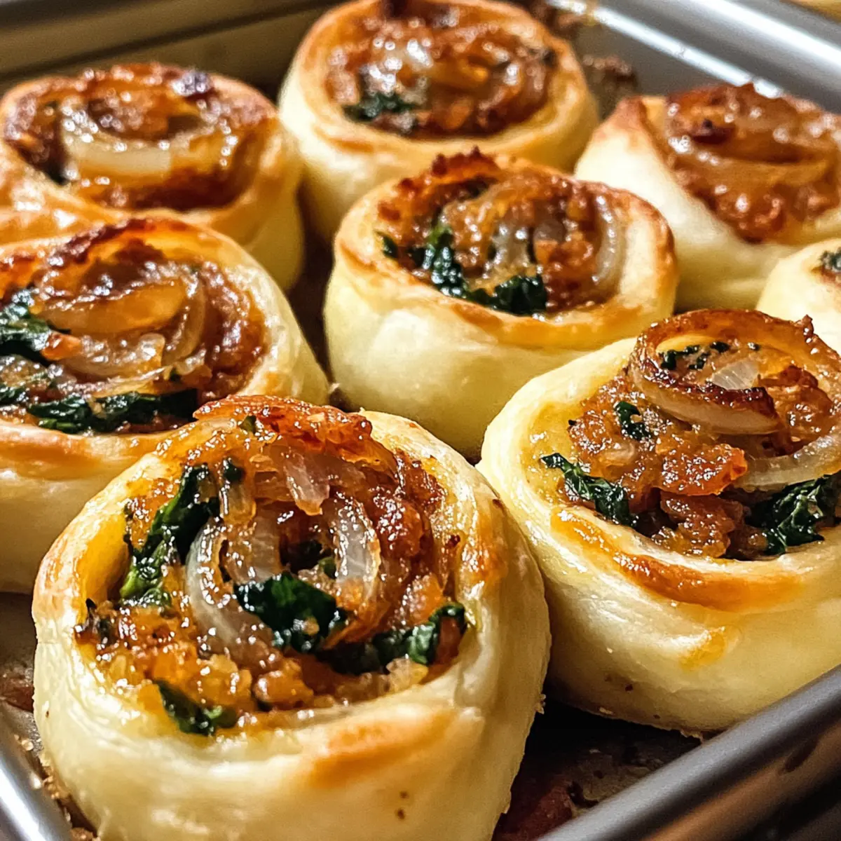 Vegane karamellisierte Zwiebel- und Spinat-Pizzarollen