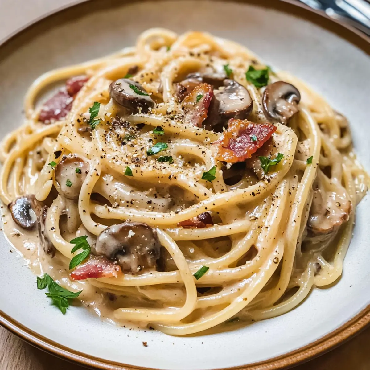 Bacon-Pilz-Carbonara für gemütliche Abende