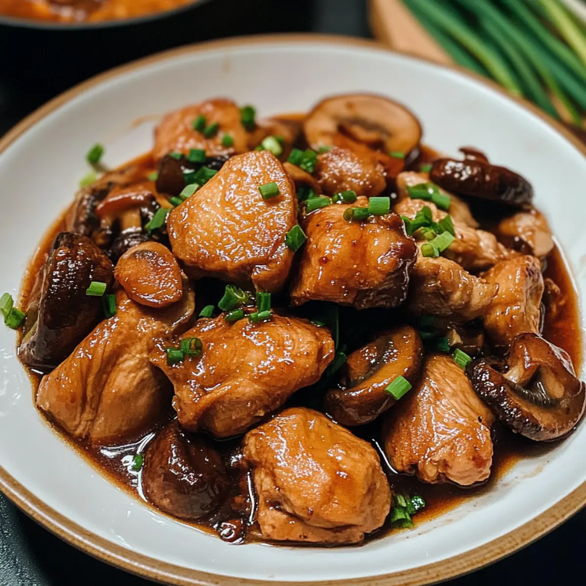 Chinesisches geschmortes Hähnchen mit Pilzen genießen