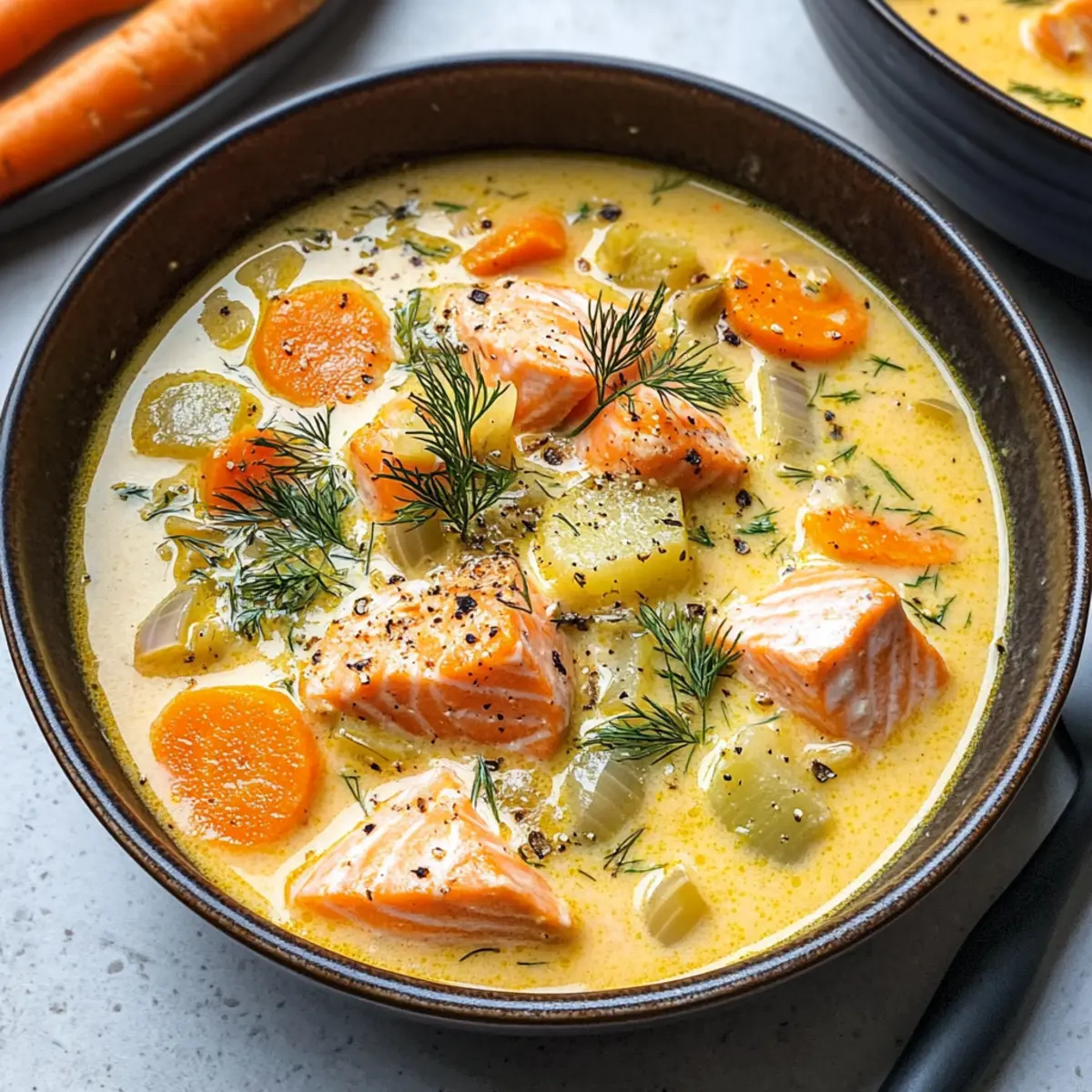 Cremige finnische Lachsuppe mit Dill genießen