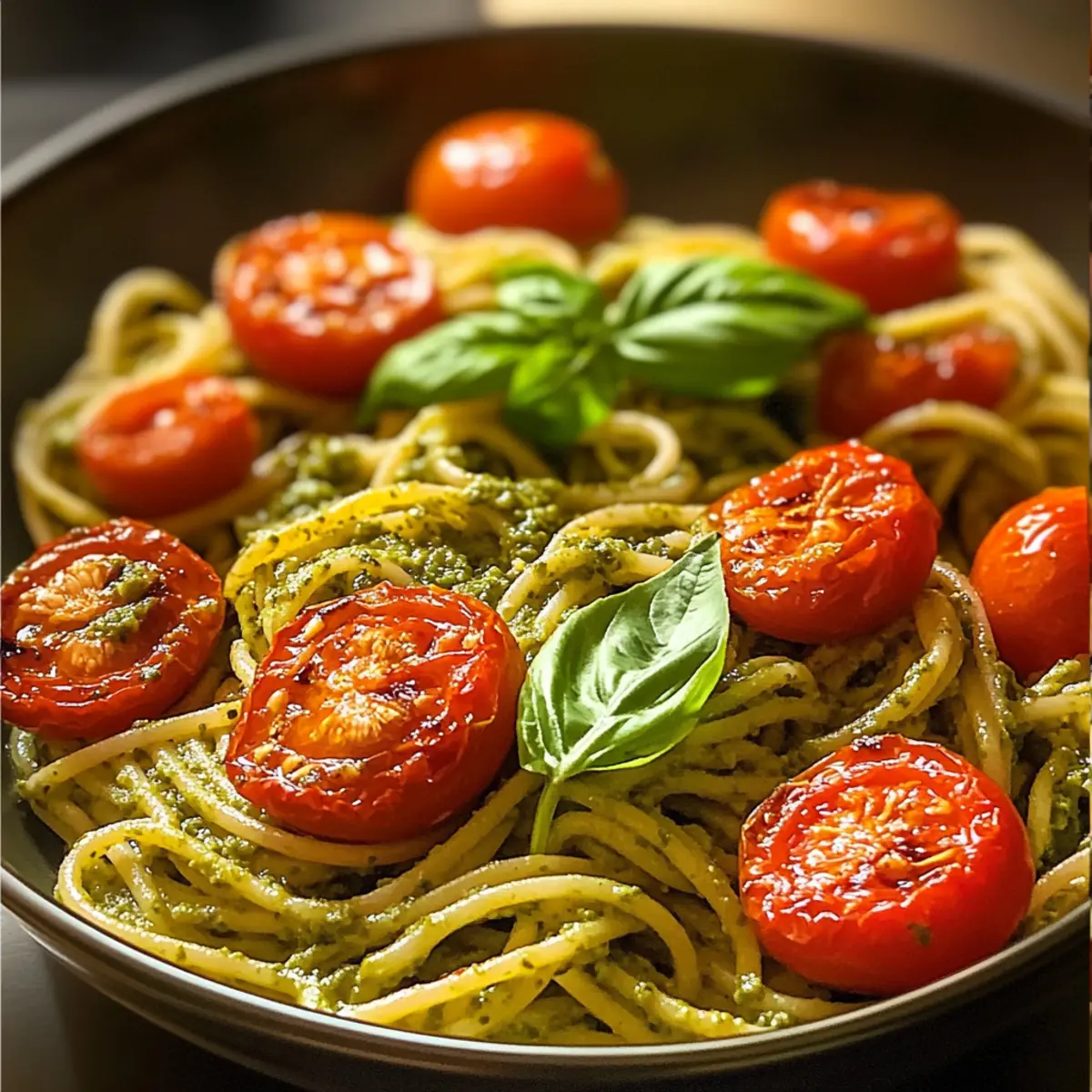 Pesto-Pasta mit gerösteten Tomaten schnell zubereiten