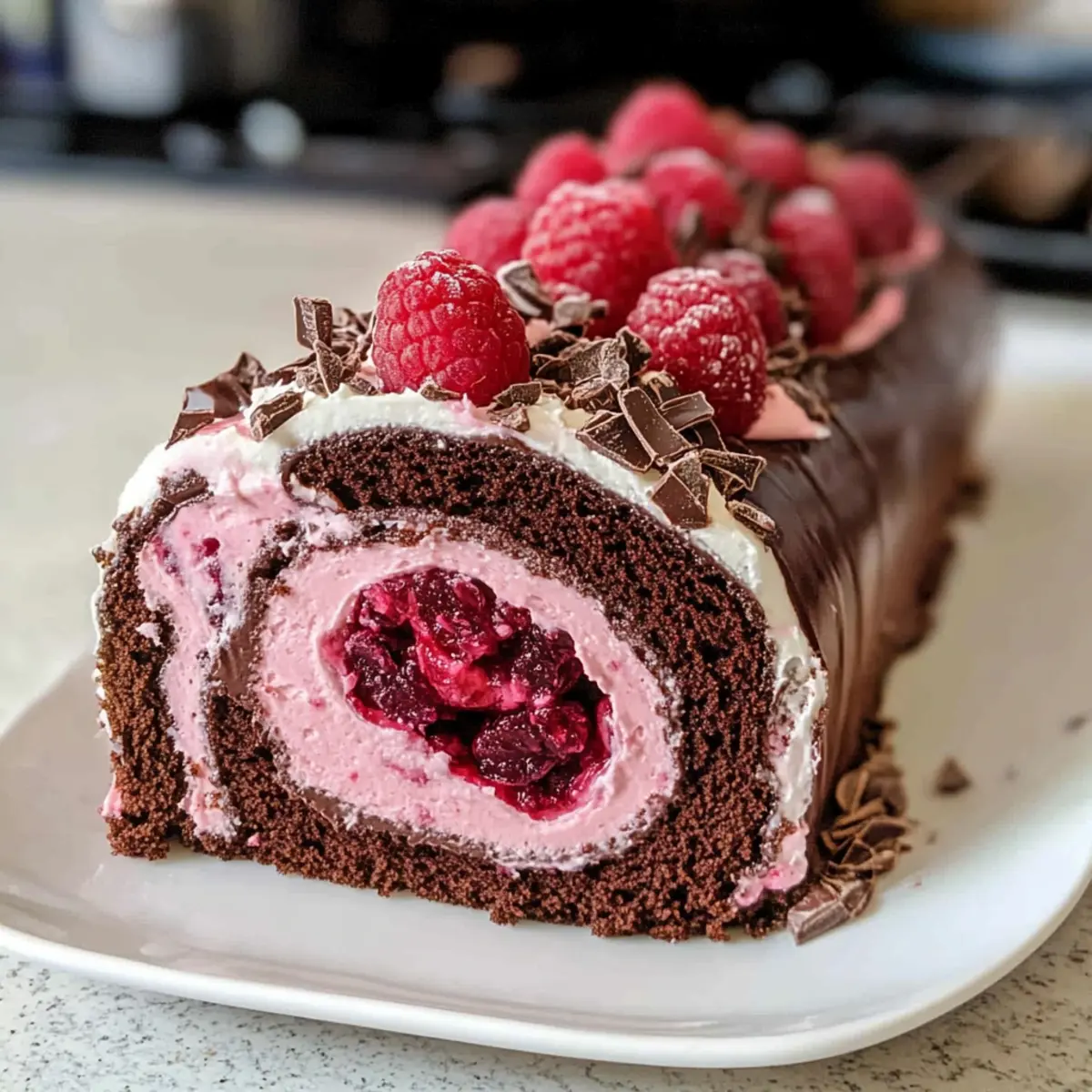 Himbeer-Schokoladen-Swiss-Rolle für romantische Abende