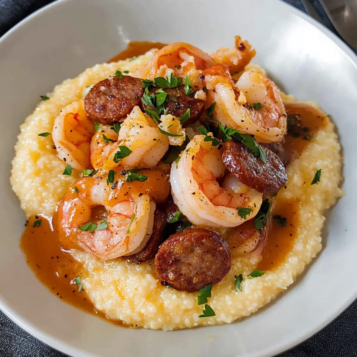 Southern Style Garnelen und Grits mit Andouille-Wurst