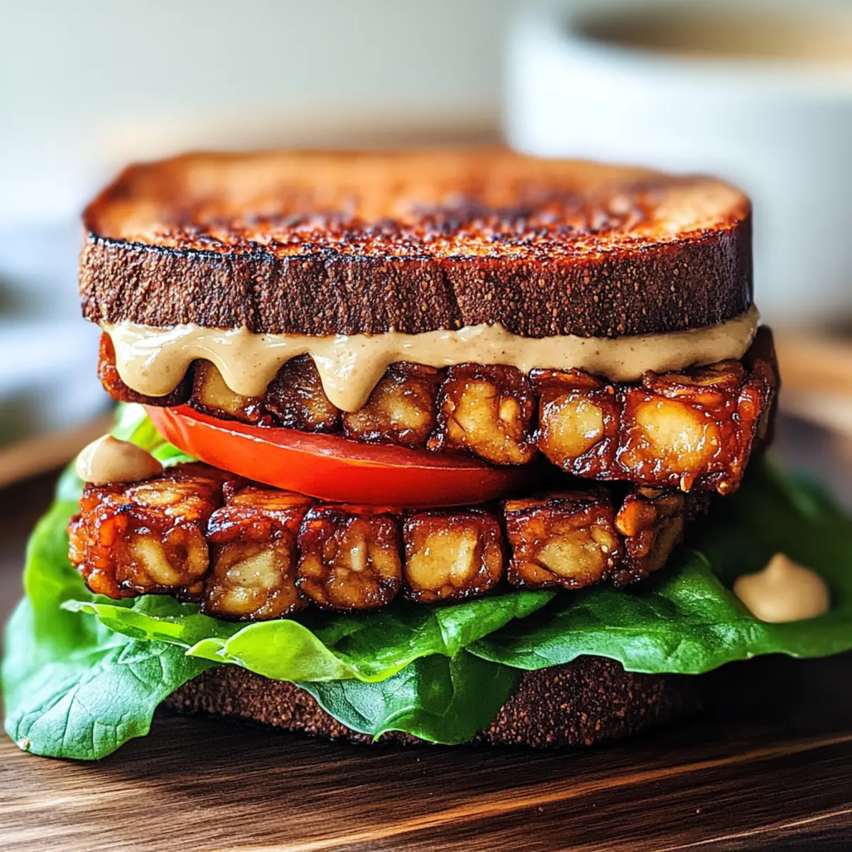Veganer Tempeh BLT Sandwich mit rauchiger Sauce