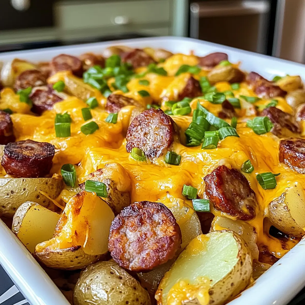 Käse-Ranch-Kartoffeln mit geräucherter Wurst richtig genießen