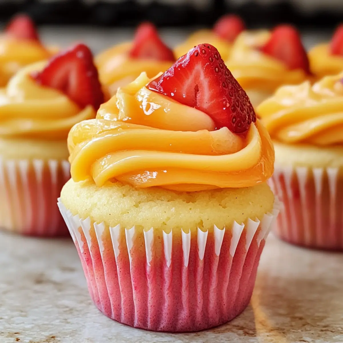 Mango Erdbeer Sonnenuntergang Cupcakes für den Sommer