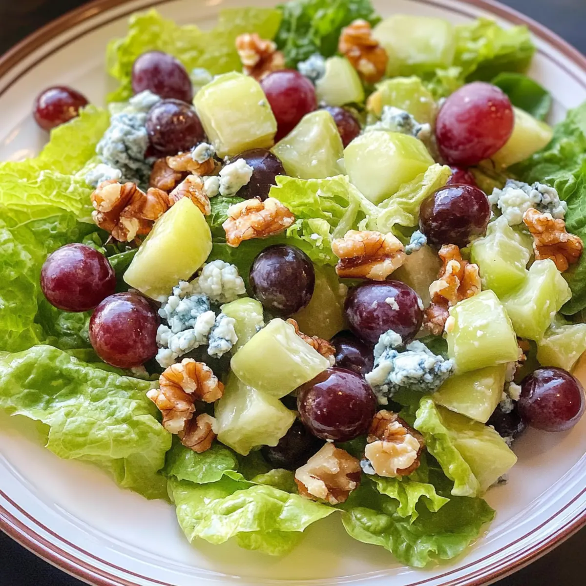 Leckerer Salat mit Trauben und Blauschimmelkäse