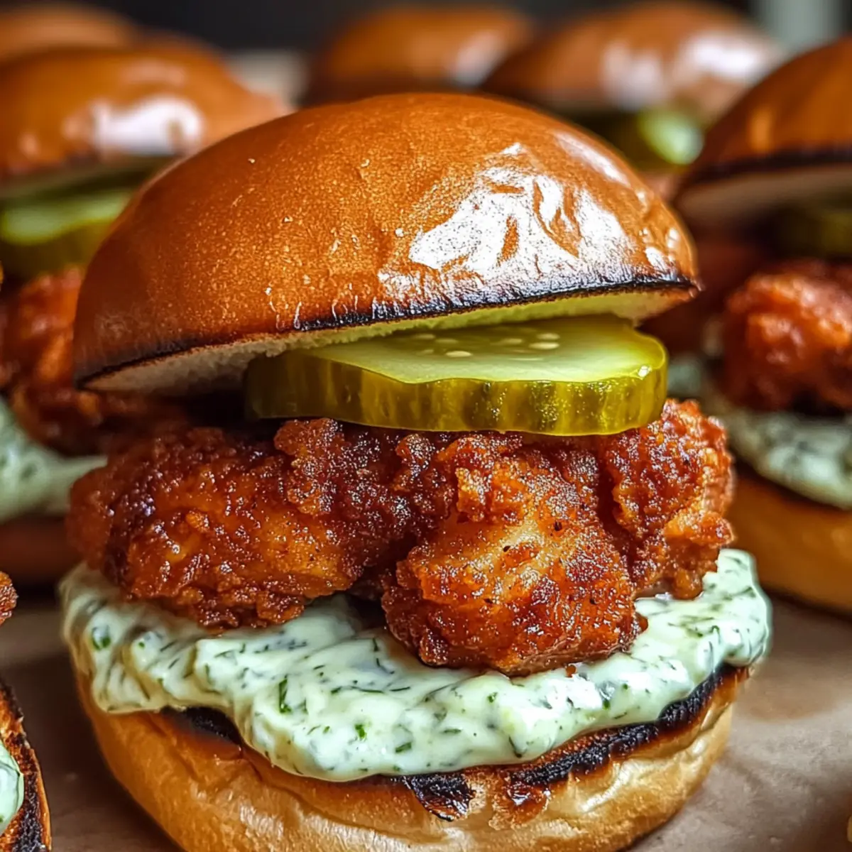 Scharfe Hähnchen-Slider mit Dill-Pickles-Aioli
