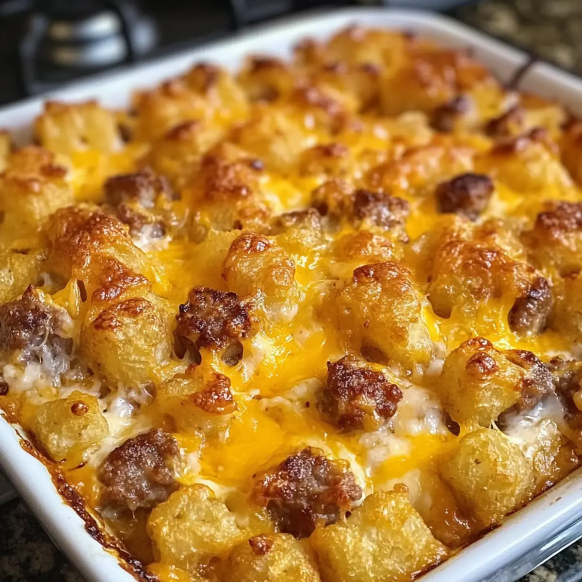 Tater Tot Wurst Frühstück Auflauf für die ganze Familie