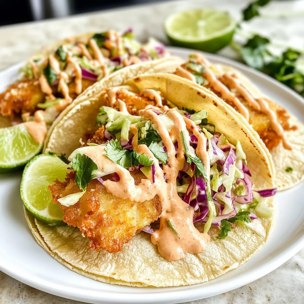 Frische Baja Fisch Tacos mit knusprigem Fisch