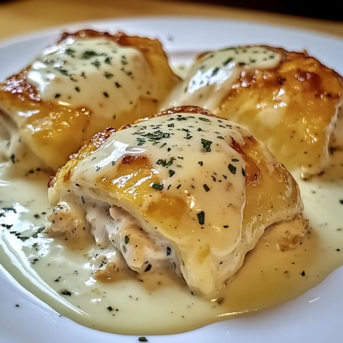 Hühnchenkissen mit cremiger Parmesansoße genießen