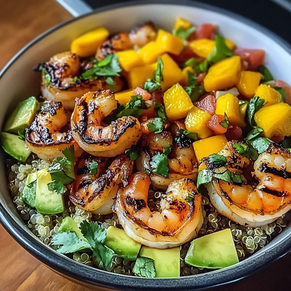 Garnelen- und Avocado-Schalen mit Mangosalsa und Limetten-Chili-Sauce