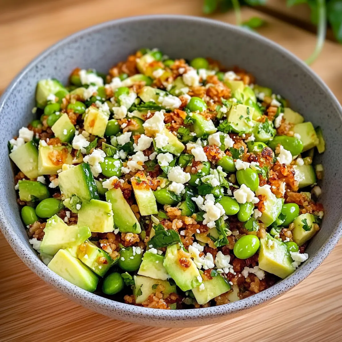Crispy Reissalat mit Avocado und Edamame genießen