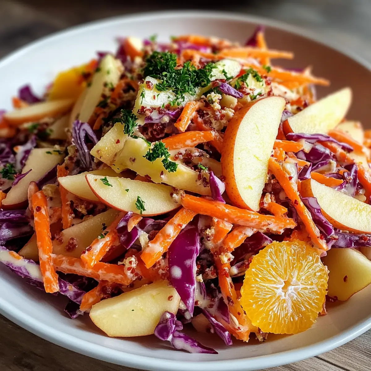 Knuspriger Apfel-Möhren-Salat mit cremigem Zitrus-Dressing