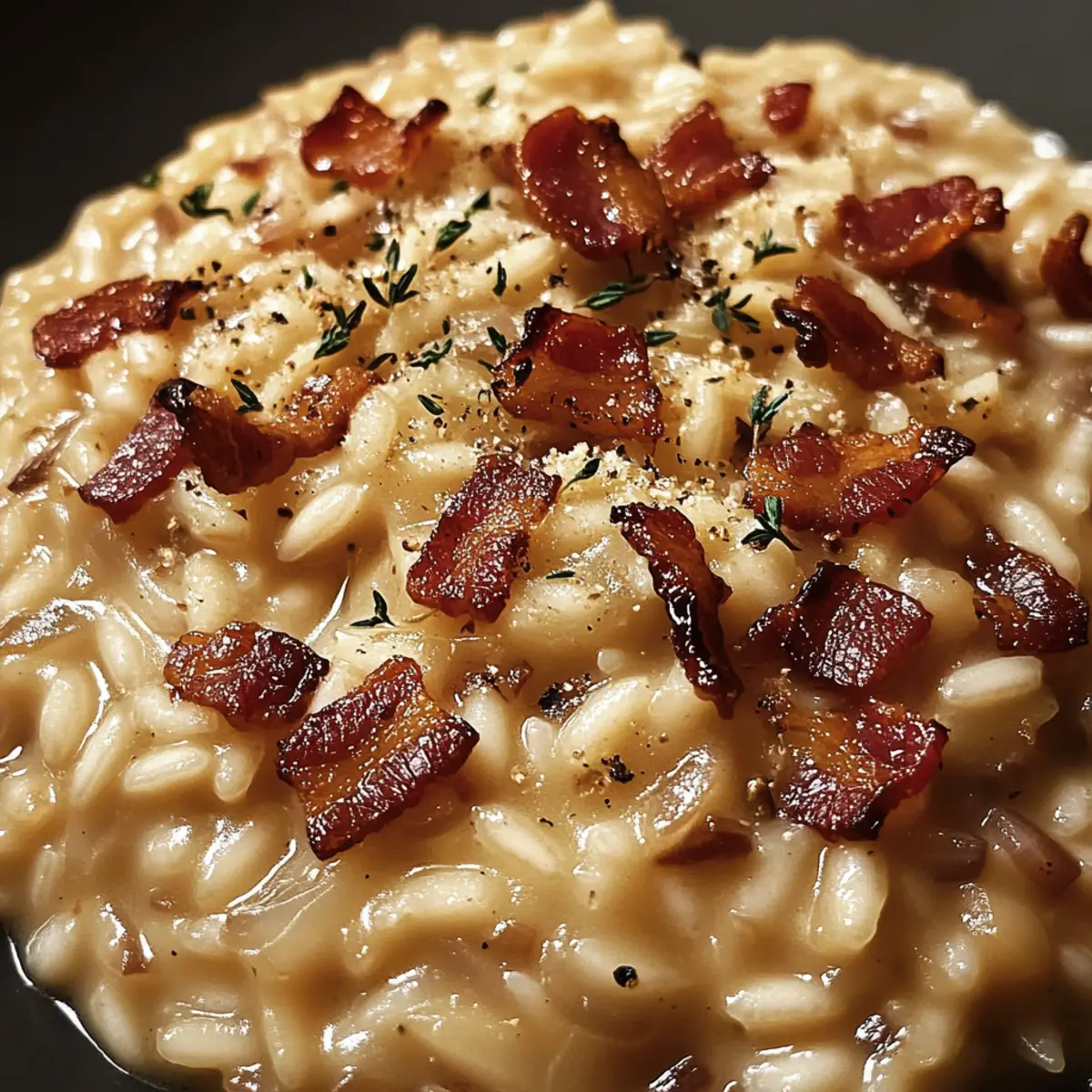 Cremiges Französisches Zwiebel- und Speckrisotto