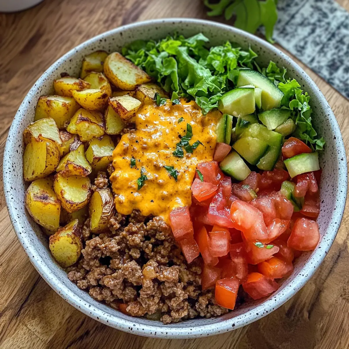 Gesunde Burger Schüssel für schnelles Meal Prep