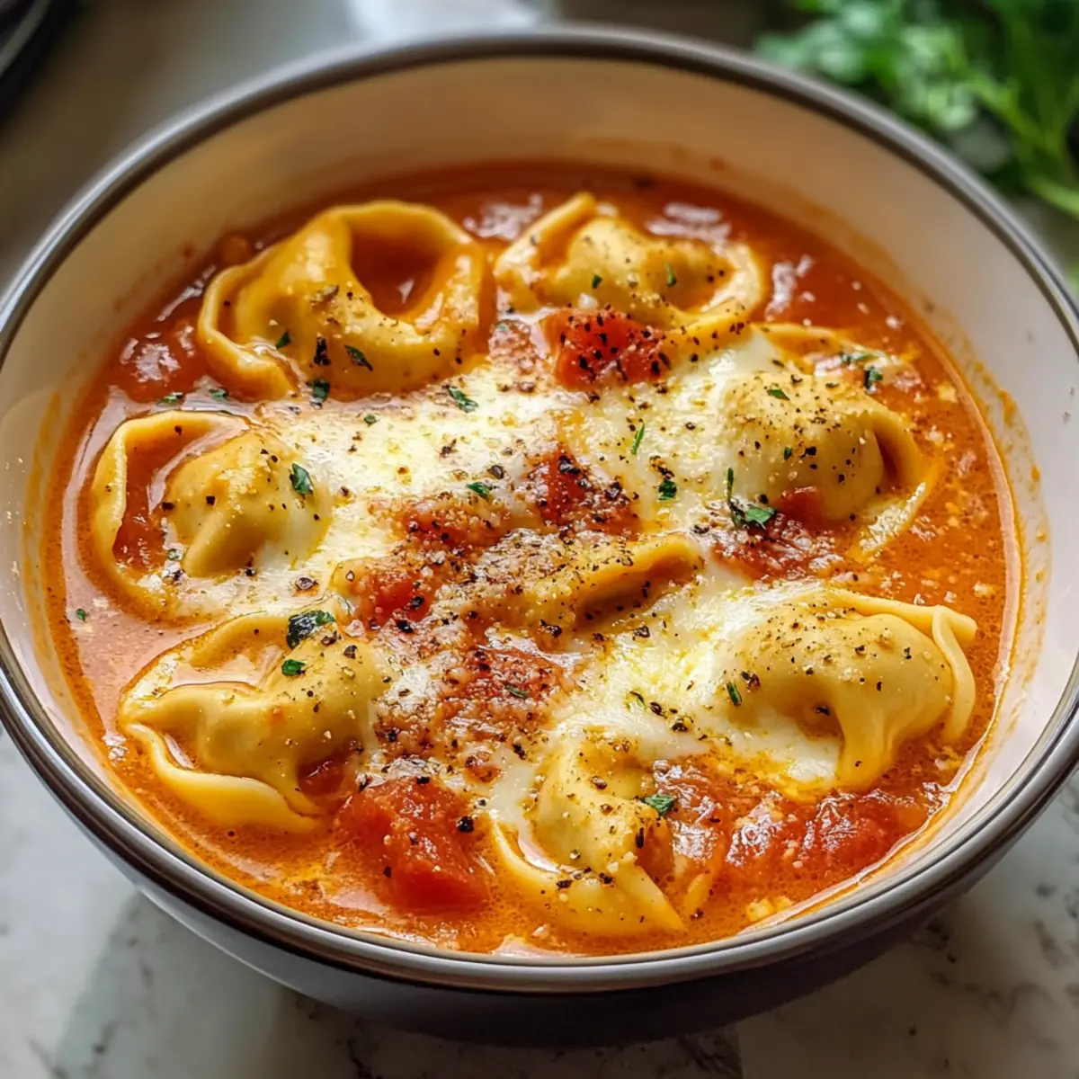Käse-Tomaten-Tortellini-Suppe für gemütliche Abende