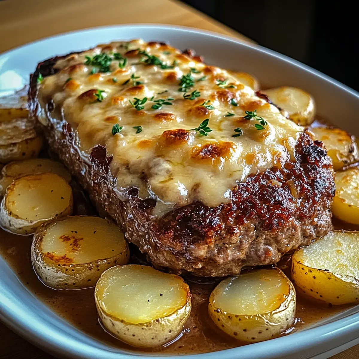 Leckerer Hackbraten mit Kartoffeln in Sahne