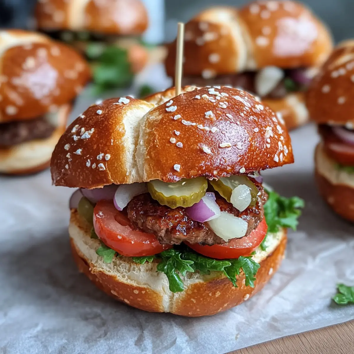 Mini-Laugen-Burger mit Leberkäse für jeden Anlass