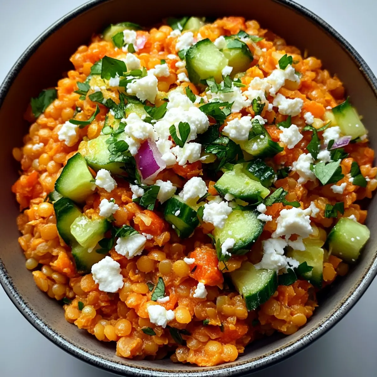 Orientalischer Rote Linsensalat mit Feta frisch zubereiten